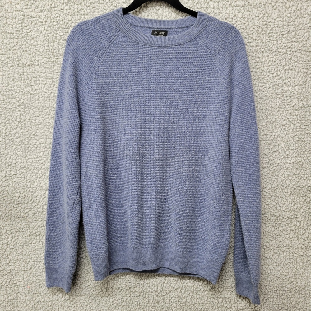 J.Crew Womens Blue 100% Cashmere Waffle Knit Crewneck Raglan Sweater Size S